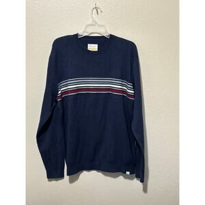 Men’s Re-Spun Marine Layer Sweater Blue Striped Long Sleeve Wool Sz L Large